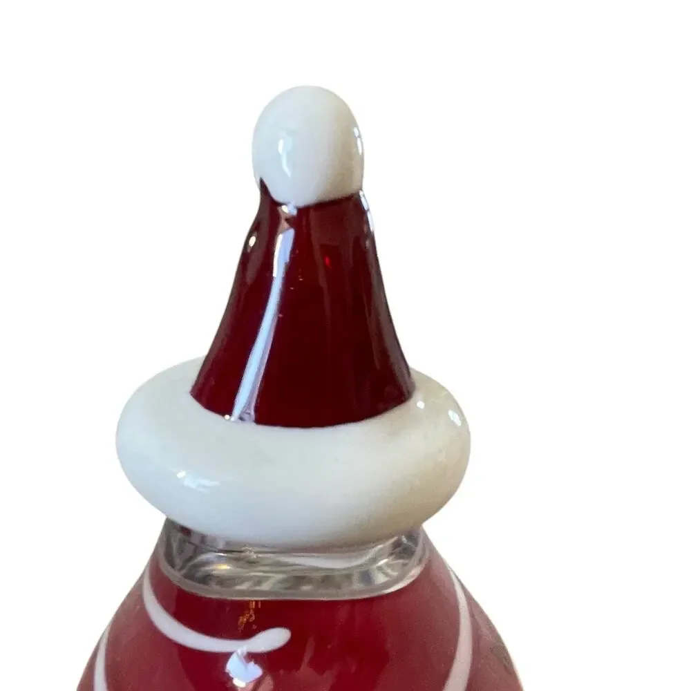 Hand Blown Art Glass CHRISTMAS CARDINAL 7in Red & White Candy Cane Swirl New